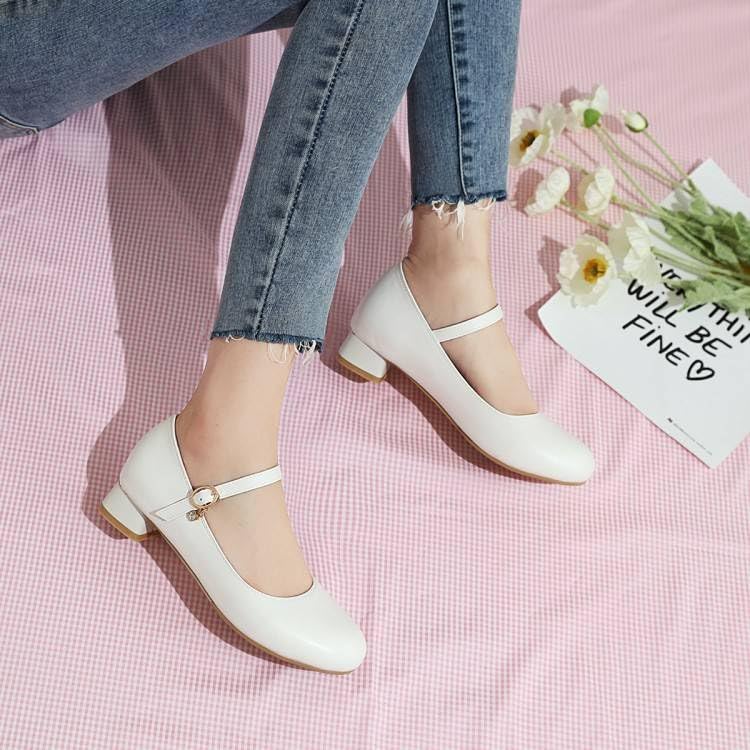 Women Mary Jane Pumps Round Toe Low Block Heels Heels with Belt Buckle2