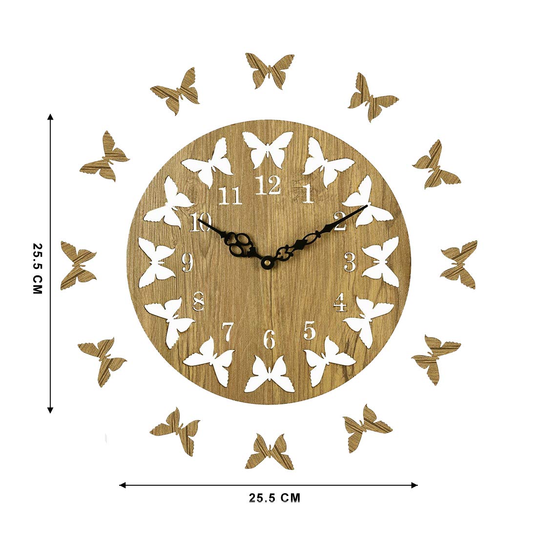 Brown Wall Clocks for Bedroom | Wall Clock for Living Room | Designer Wooden Butterflies Clocks for Home/Wall Decor 10 Inch by Sehaz Artworks - Image 5 thumbnail