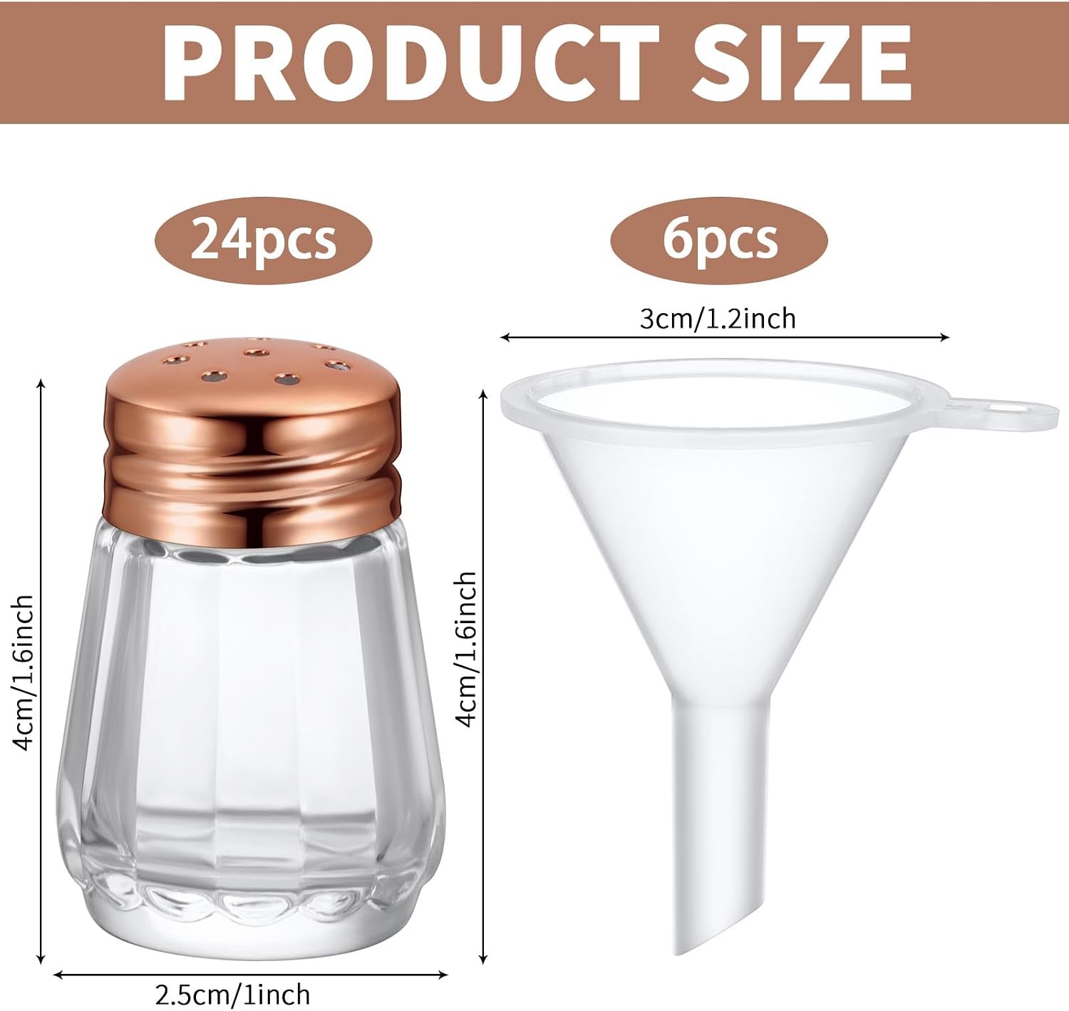 Potchen 24 Pcs Mini Salt and Pepper Shakers Glass, 0.5 oz Rose Gold image 2