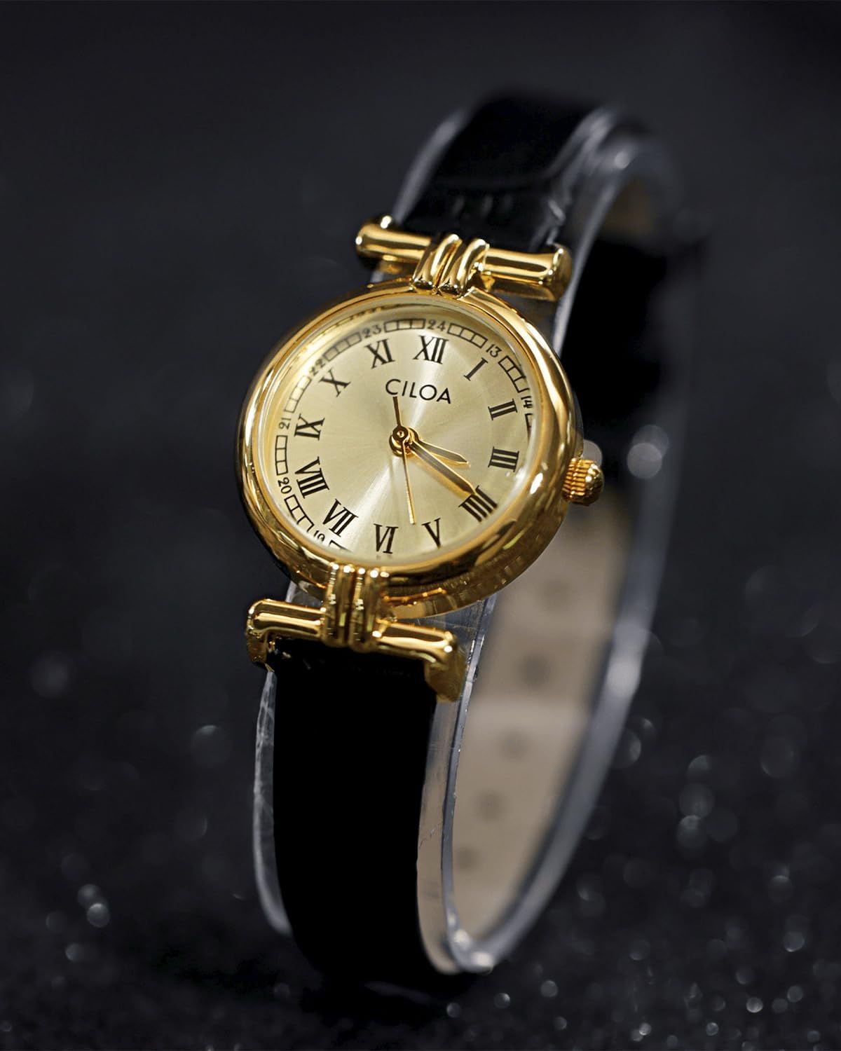 CILOA Women's Watches Gold Vintage Roman Numeral Dial Waterproof Watch for Women Luxury Small Wristwatch with Stainless Steel Leather Band