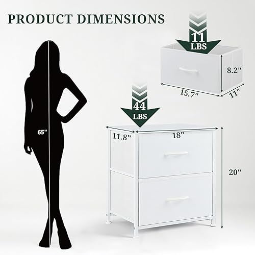 Miniatura 3 de Mesita de noche, pequeña cómoda de 2 cajones mesa auxiliar muebles de cabecera, contenedores de tela con superficie de madera para dormitorio,