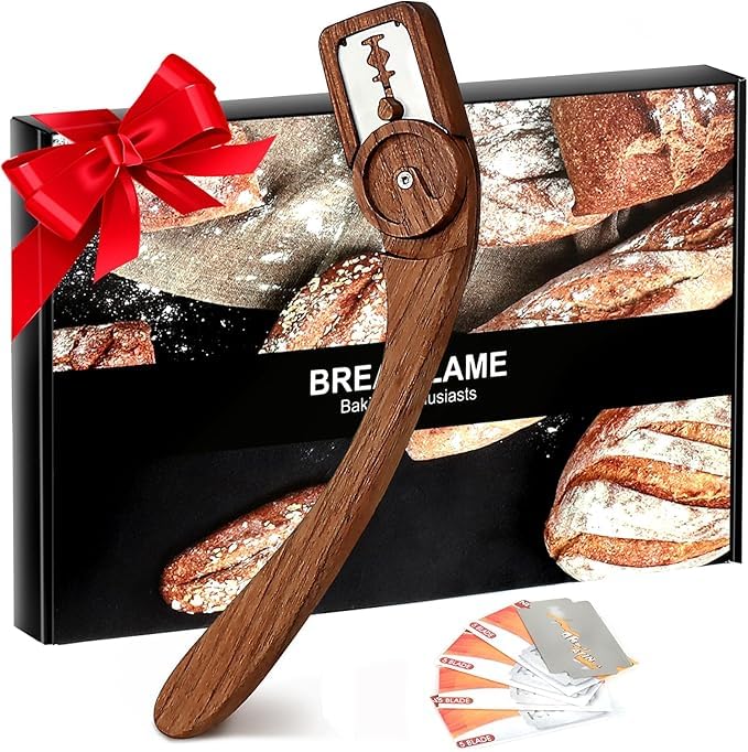 JYSDCXC Bäckermesser Set mit 5 Klingen,Magnetisch Brotmesser Brot Bäcker Cutter,Baguettemesser für präzises Verzieren von Brot & Teig(Gebogener...