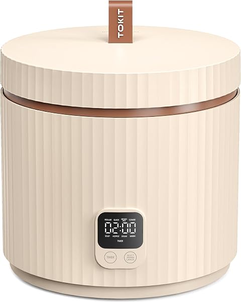 TOKIT Rice Cooker Small 3 Cup Uncooked /6 Cup Cooked, Modern Multifunctional Mini Rice Cooker with Display Touch Button