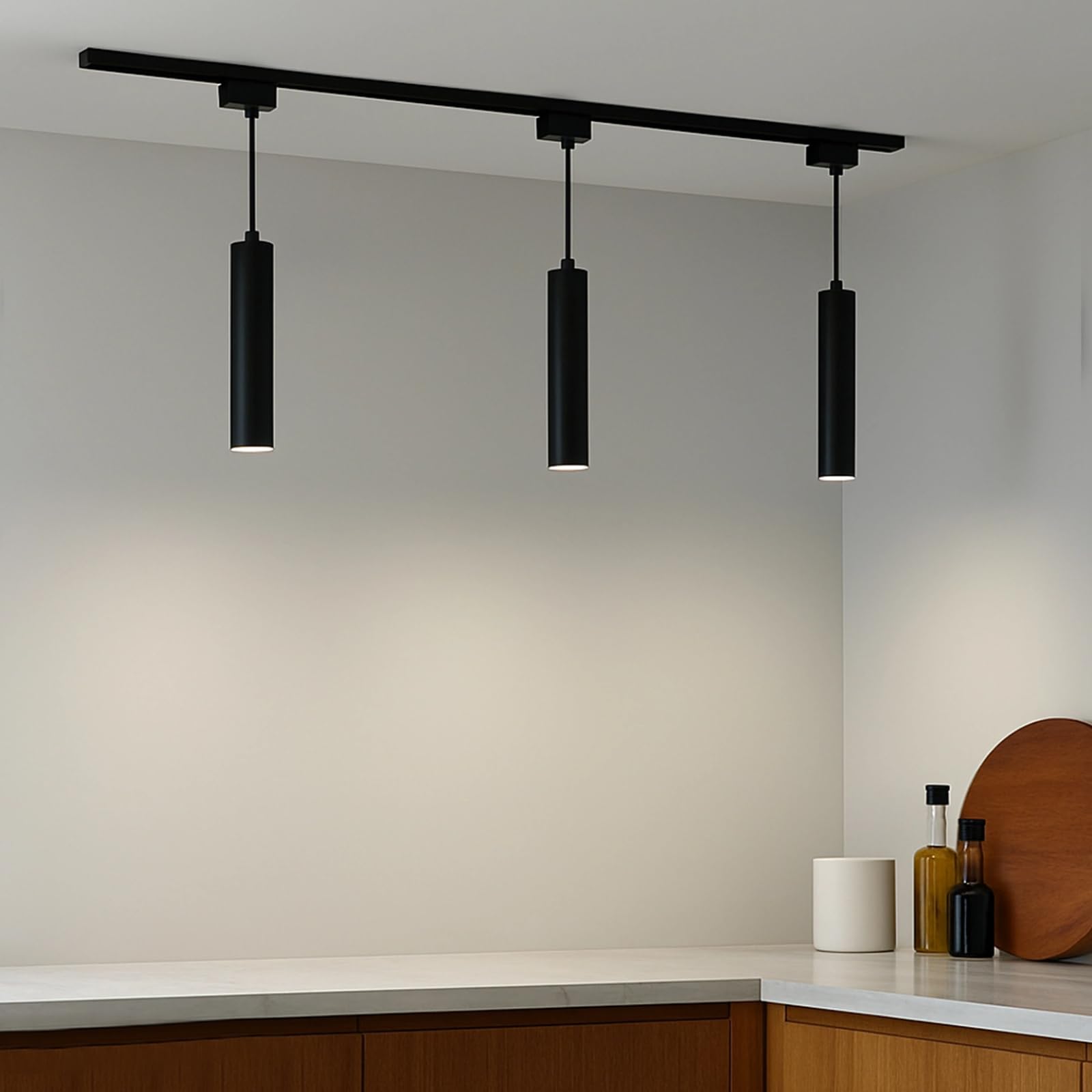 Lumiled Schienensystem Set 1 m Schwarz 3× GU10 Pendelleuchten Hängelampen Strahler Lichtschienensystem Komplettset Deckenleuchte Stromschiene erweiterbar Aluminium