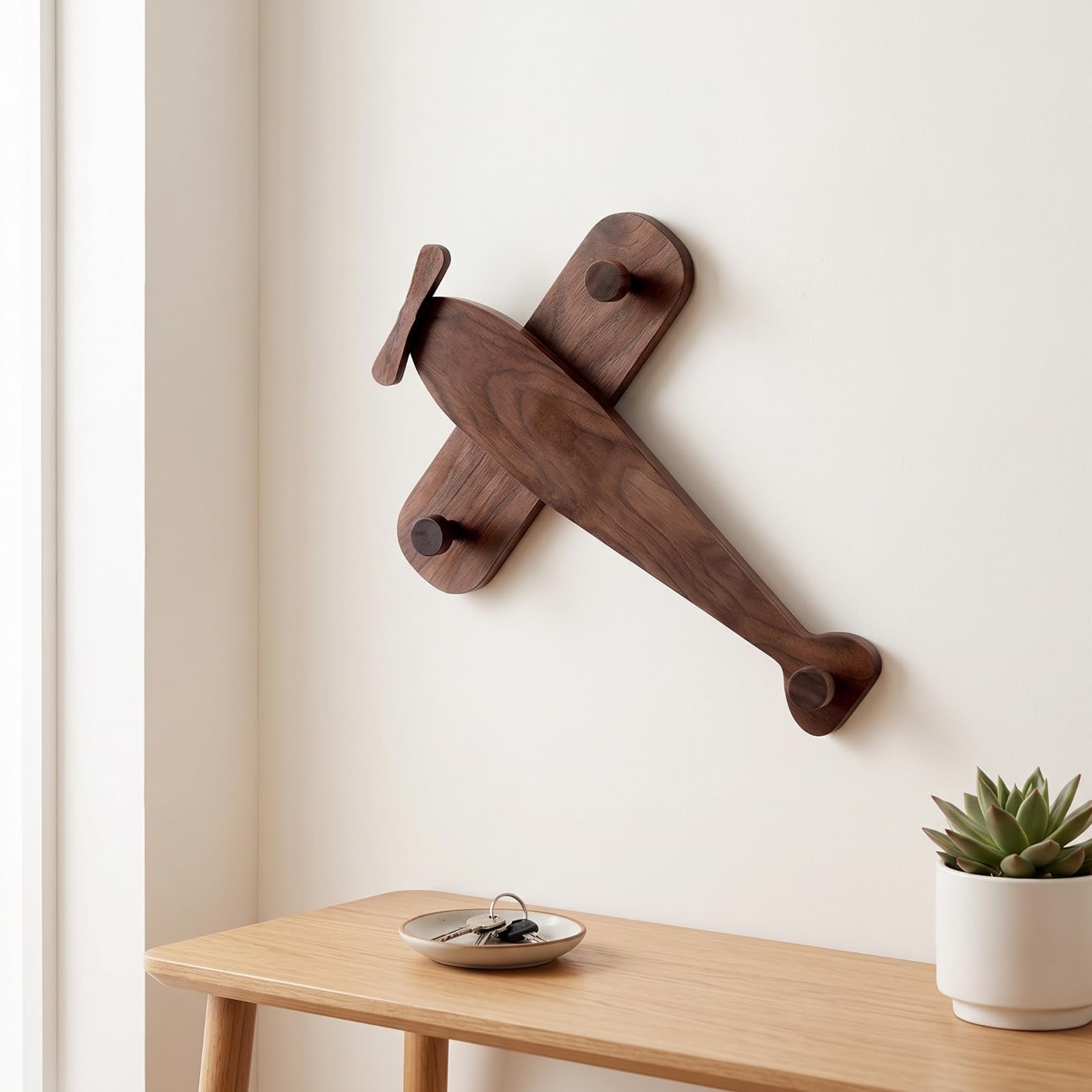 Porte-Manteau Avion En Bois Robuste Patère En Forme D'avion Naturel Porte-Manteau Mural avec Crochets pour Entrée