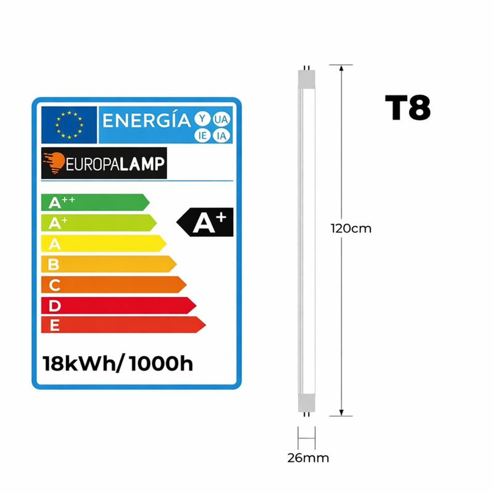 Europalamp - Tubo de neón LED 18 W, 120 cm, T8 blanco, gama Pro (6000 K, blanco frío, 15)