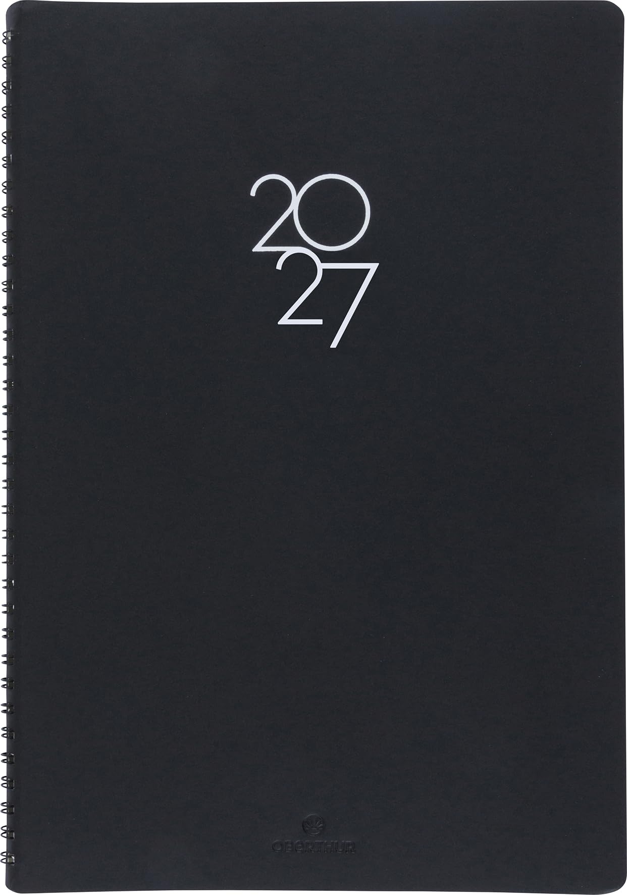 OBERTHUR - 1 Agenda Semainier de Bureau Spirales PORTLAND 30 - Dimension 22 x 30 cm - Janvier 2027 à Décembre 2027 - Couverture Noir