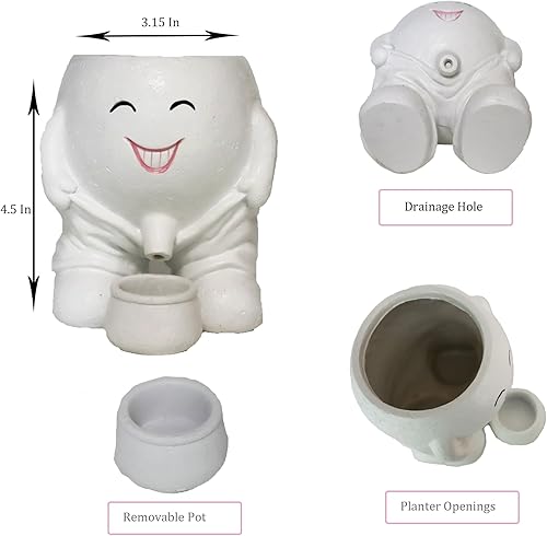 Miniatura 9 de Dolkgy Macetas de cara para plantas, florero de cabeza de niña con lindo perro para decoración de interiores y exteriores, maceta única blanca