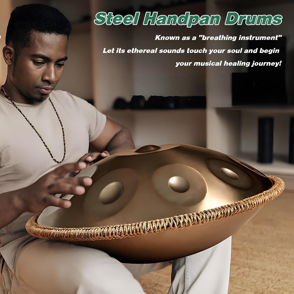 Handpan 432 440 Hz Tamburo a Mano In Acciaio Da 22 Pollici, Strumento a Drum Handpan Re Minore 9 10 12 Note per Principianti Sound Healing Meditazione(Blue,440HZ/10Note)
