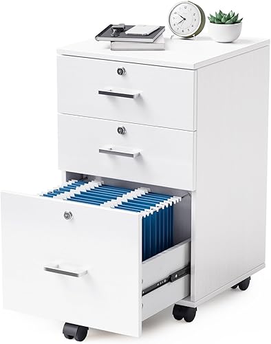 Miniatura 62 de VINGLI Archivador de 2 cajones con cerradura, archivadores rodantes para oficina en casa, soporte de impresora pequeño, organizador de archivos