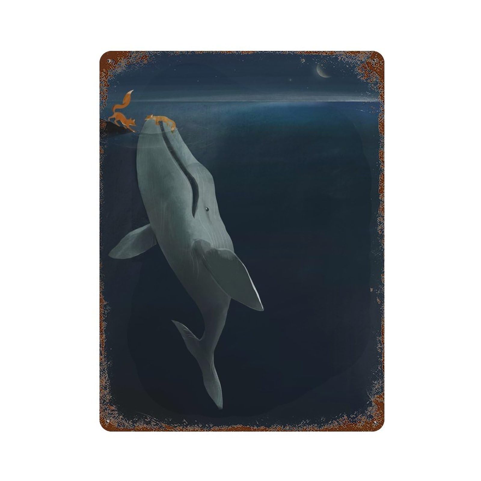 Rust Effect Whale Save Fox Weathered Tin Sign 15.7"x11.8", Novelty Wall Decor for Office, Studio And Wall Decor