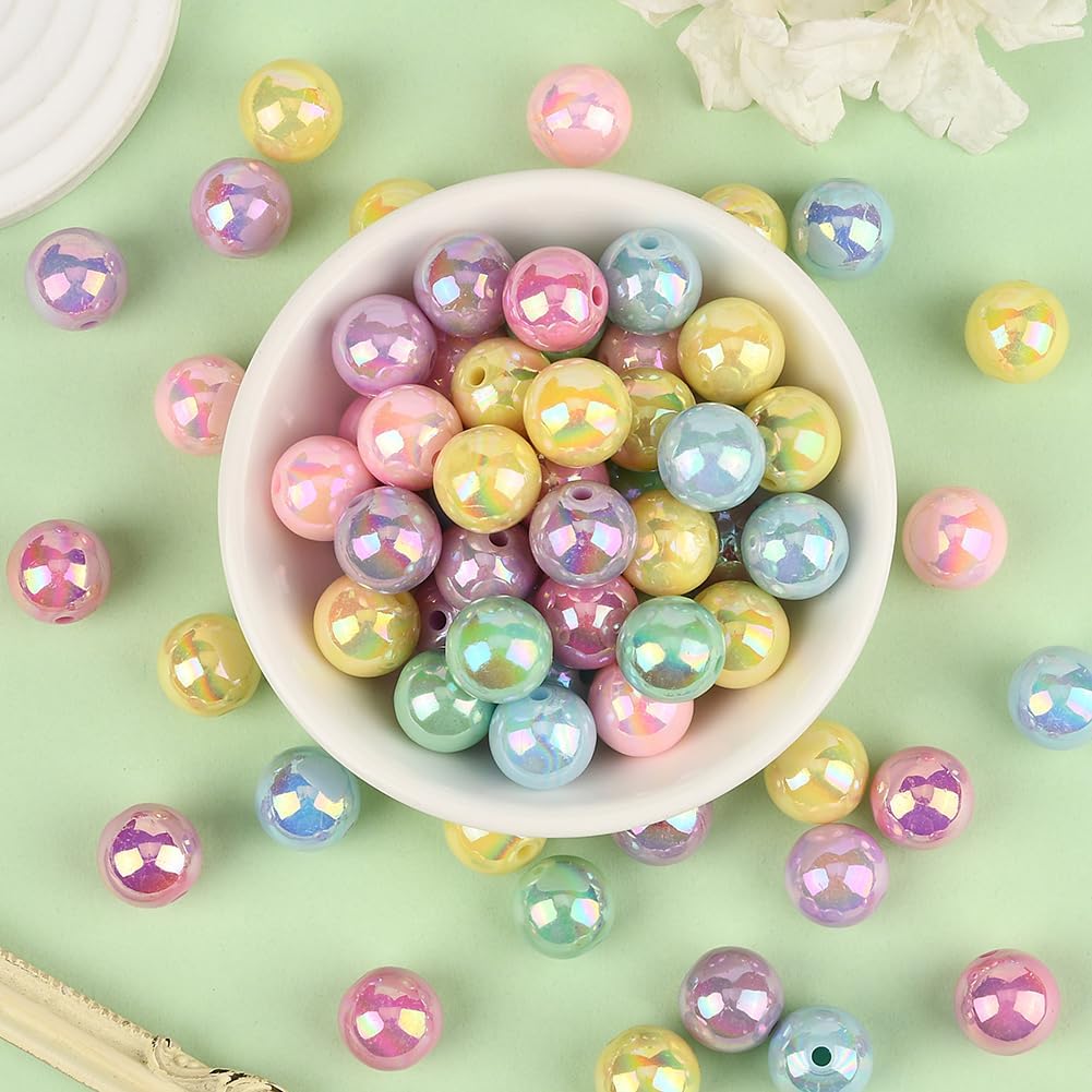 16MM 100PCS Bubblegum Acrylic Beads with Holes Opaque Round Chunky AB Color Plated Resin Random Colorful Loose Spacer Bead Bulk for Jewelry Making Bracelet Beadable Pens DIY Crafts Supply - Image 4