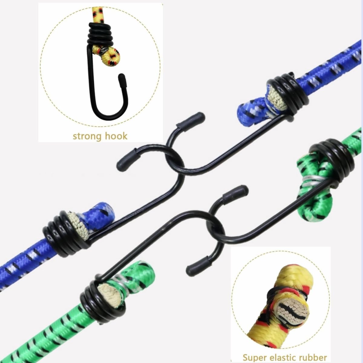 Lot de 12 tendeurs élastiques avec crochets pour extérieur, tailles assorties 40,6 cm, 61 cm, 81,3 cm, 101,6 cm pour tente extérieure, porte-bagages, camping, cargo, camping-car, vélo, transport,