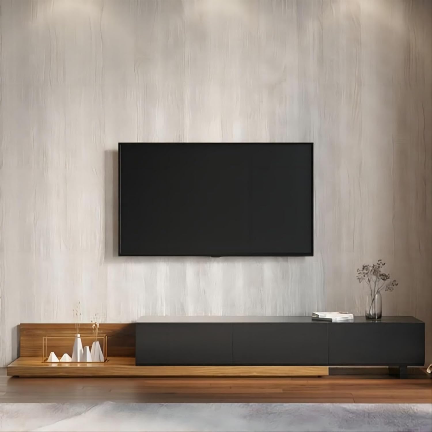 homary Wood Extendable TV Stand Rectangle Entertainment Center Media Console with 3-Drawer (Black & Walnut)