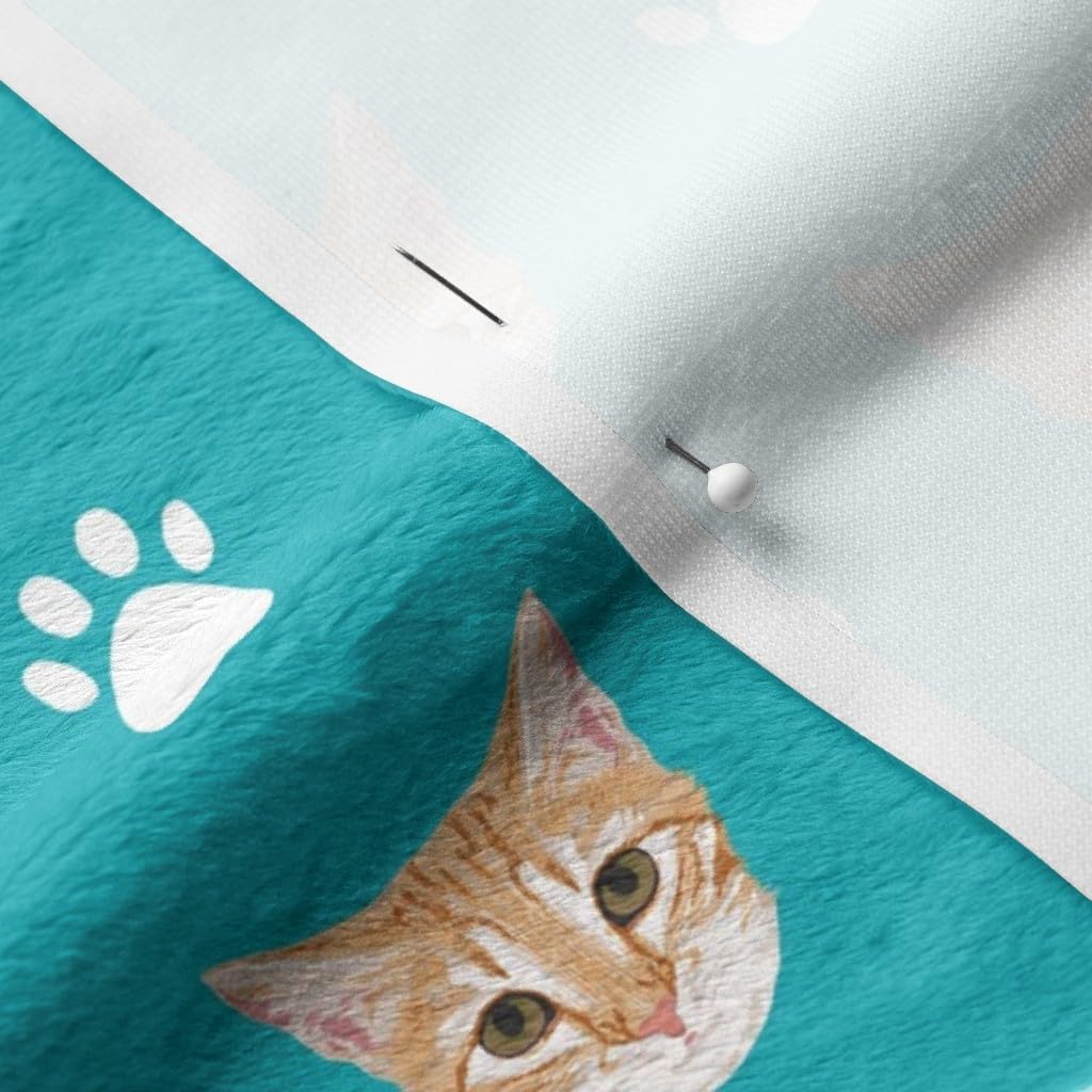 Spoonflower Fabric - Orange Cat Cute Cats Kitten Kitty Paws Turquoise Lady Pets Pet Printed on Minky Fabric by The Yard - Sewing Baby Blankets Quilt Backing Plush