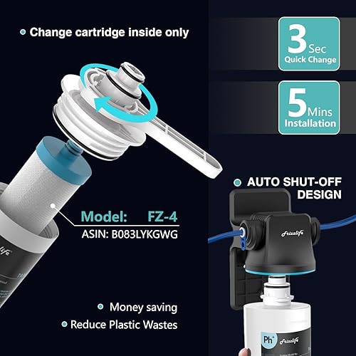 Miniatura 4 de Frizzlife TAM4 Filtro de agua en línea para debajo del fregadero, remineralización alcalina PH+, certificado NSFANSI 42, ajusta el sabor y el PH,