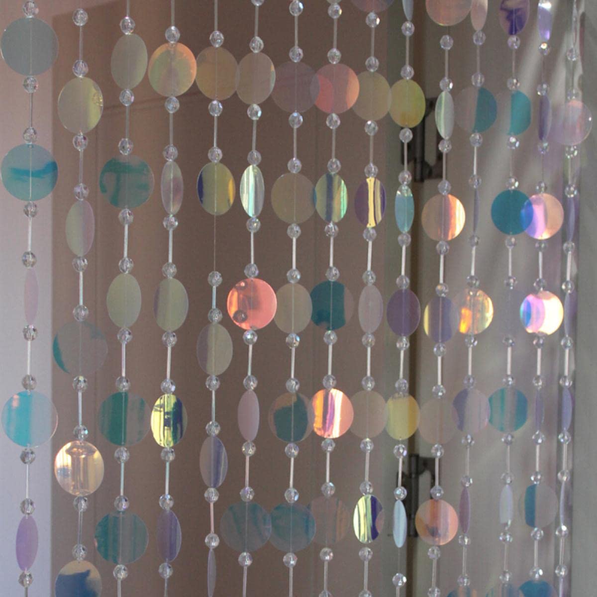 Rideau de Fond à guirlandes, Cloisons intérieures suspendues, décorations for la Maison, Rideaux de Perles, hôtels, cafés, décorations à Paillettes en Plastique(10 Strings 150cm)