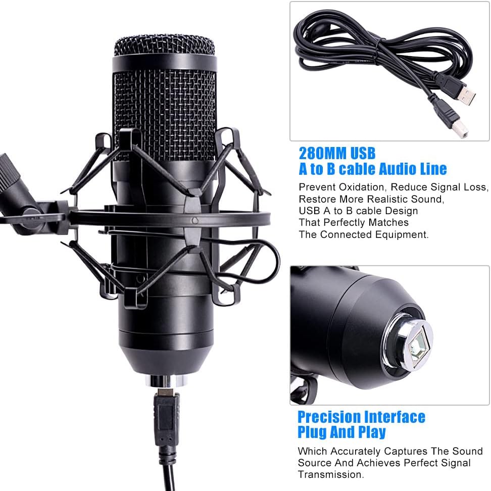 USB Hanging Condenser Microphone Set,192KHz/24Bit Gaming Microphone, PC Mic for Streaming,Online Class Live,YouTube,Tiktok,Ins,Podcasts,Recording,Mic or Mac/PS4/PS5（Pink） USB-BM800