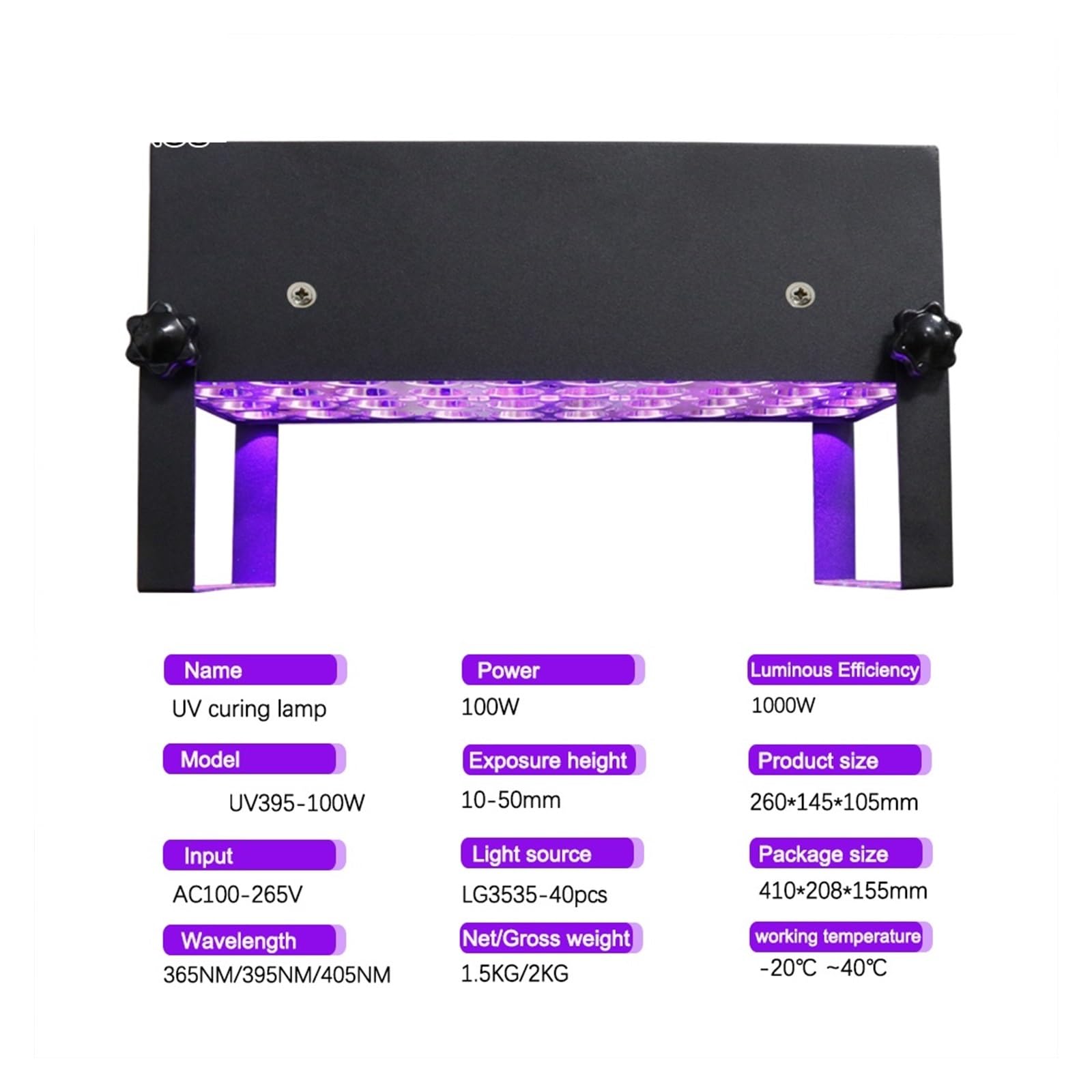 Luz negra UV, Lámpara Ultravioleta de curado UV, 365nm, 405nm, 395nm, for reparación de placa de circuito, pegamento sin sombras, aceite verde, resina fotosensible, impresión 3D(405nm)