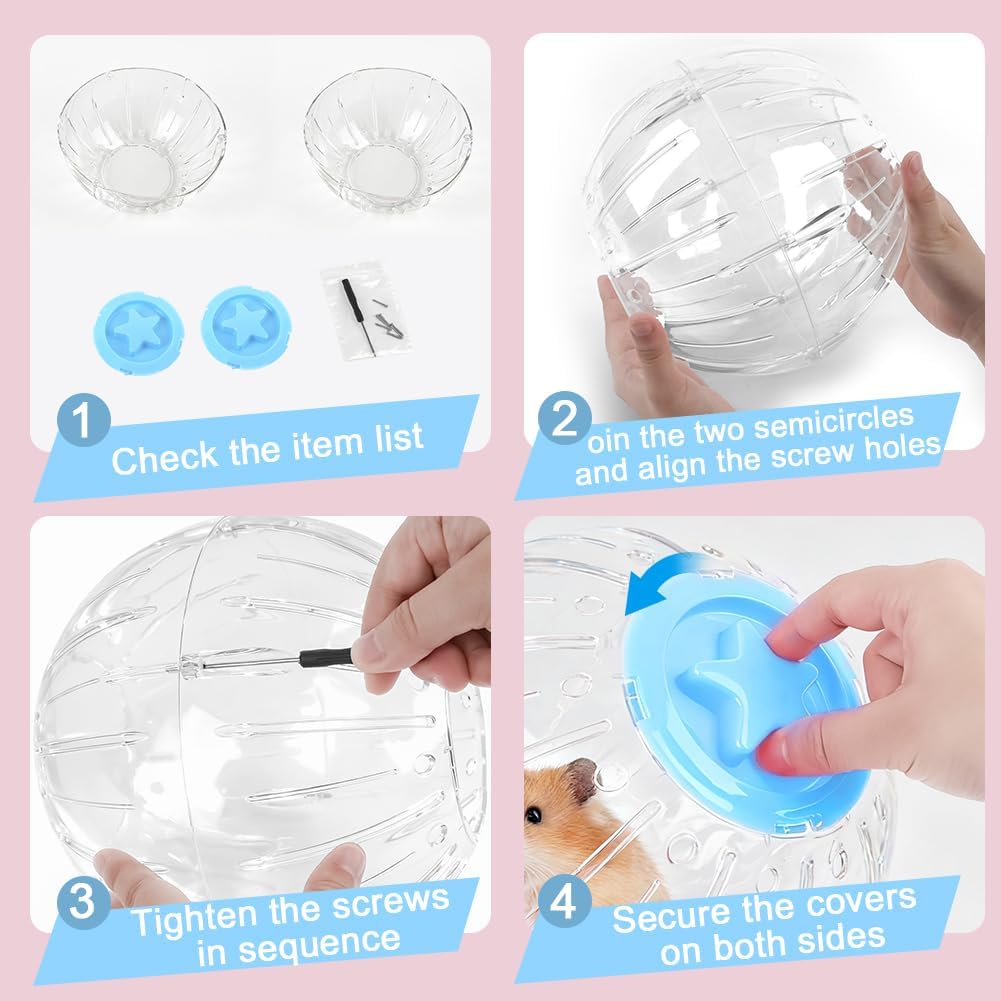 Hamster Exercise Ball 7.9 Inch–Crystal Clear Hamster Running Ball with Twist-Lock Lid, Large Safe Ventilation Toys, Accessories for Syrian/Dwarf Hamsters and Other Small/Medium Hamsters, Blue