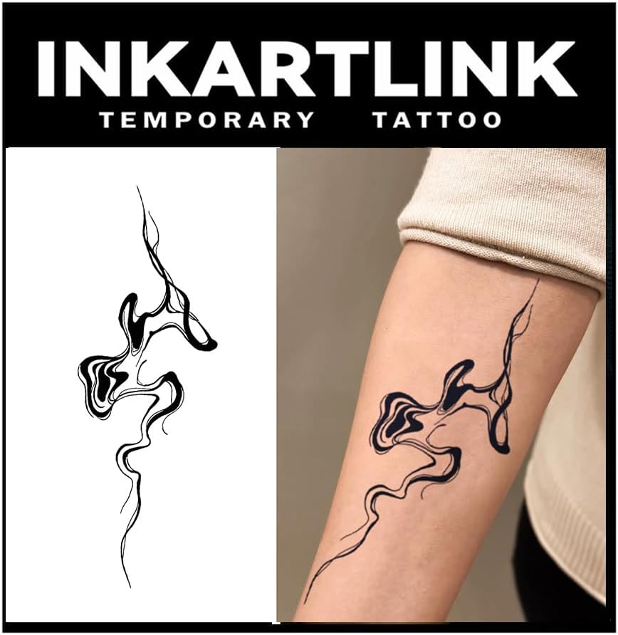 Tattoo Tech, 2 Sheets Large Semi Permanent Tattoo, Adult Art Design Temporary Tattoos, Lasts 1-2 Weeks, Waterproof, Realistic Look, No Adhesive, No Reflection (Artistic Lines Design)