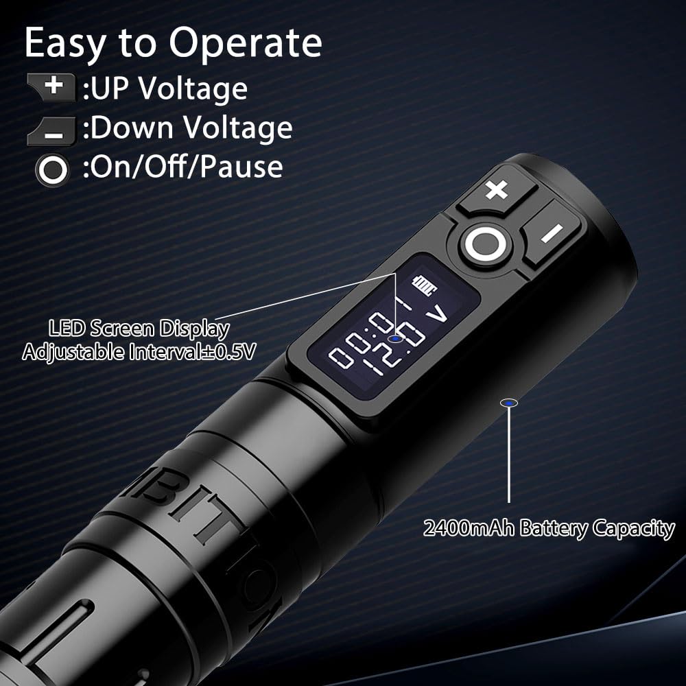 Ambition Storm Wand Tattoo Machine with Extra 2400mAh Battery Power - Rotary Tattoo Gun Cartridge Pen with Coreless Motor Digital LED Display for Professional and Beginners Tattoo Artists