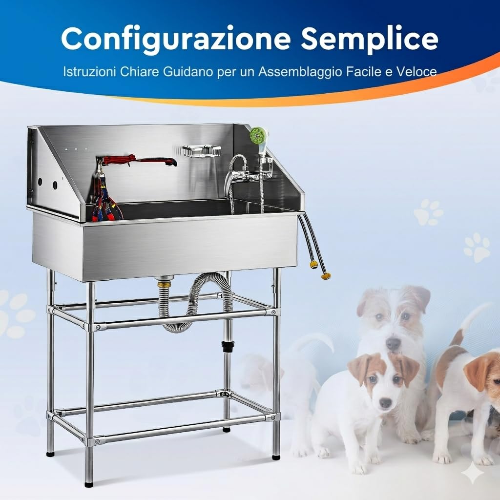 CO-Z 86 cm Vasca da Bagno per Cani Extra Elevata Altezza 120 cm, Vasca Toelettatura Professionale per Animali Domestici con Spruzzatore, Doccia per Toelettatura in Acciaio Inossidabile capacità 80 kg