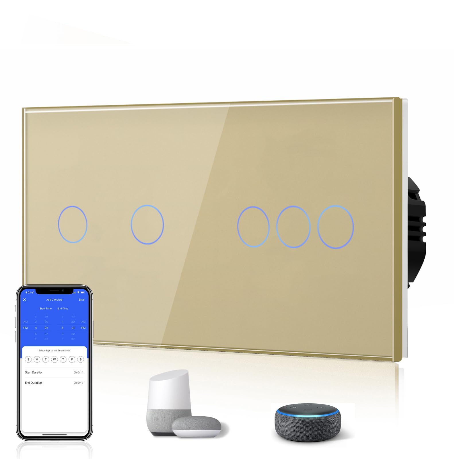 BSEED Interruptor Inteligente WIFI,Interruptores Tactil Con Cristal,Compatible con Alexa,Tuya y Smart Life,Requiere Cable Neutro,2 Gang 1 Vía,86mm Blanco — view 17