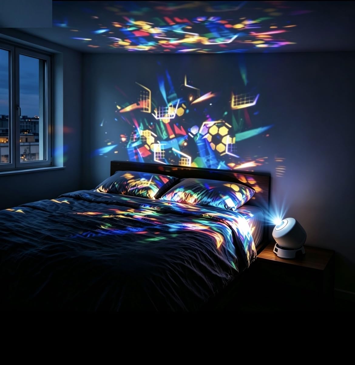 GINGER TECH Dynamic Rotating LED Projector Light, Colorful Rotating Projection Light, Rechargeable Dimmable Ocean Snowflake Christmas Lights Projector for Bedroom Home Theater (World Cup)