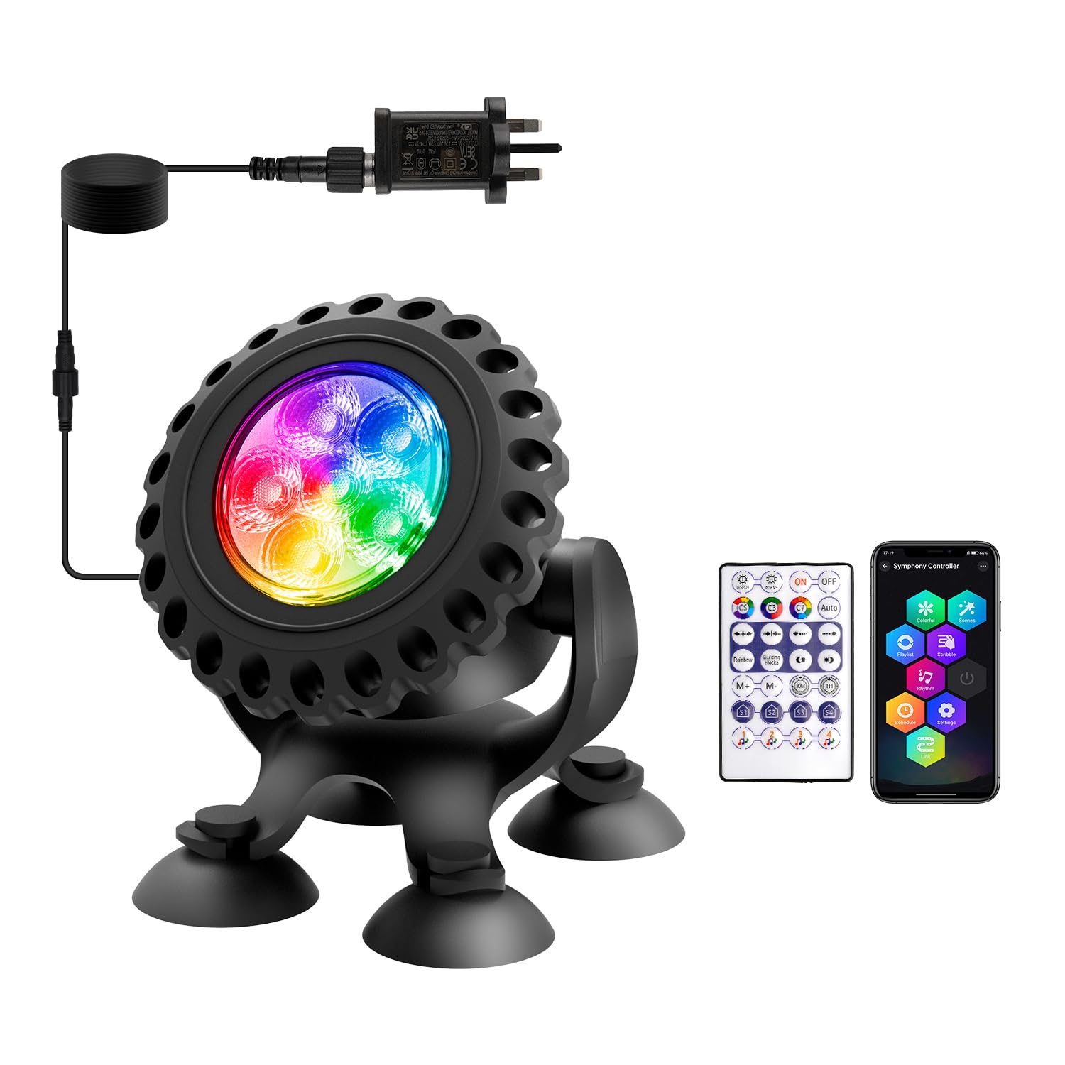 T-SUN Colored Pond Lights with Timer,LED Underwater Pond Light Submersible Fountain Lights for Fish Tank Landscape Spotlight-Bluetooth APP & Remote Control,IP68 Waterproof,Aquarium,Yard (1 Head)