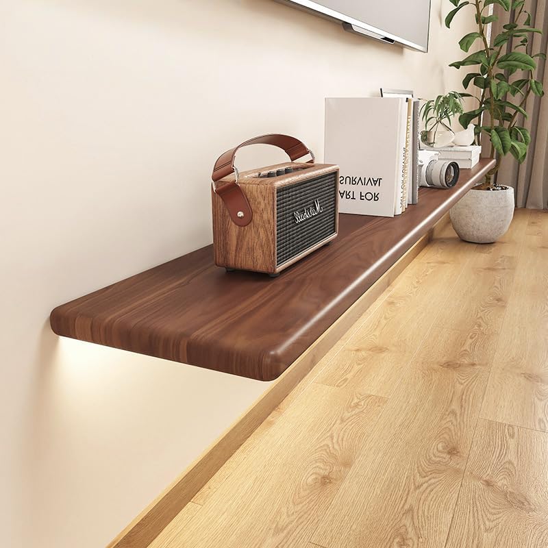 ウォールナット材を使用した壁掛けシェルフ 木製ハンギングシェルフ ウォールディスプレイスタンド リビングルーム、寝室、キッチンに最適