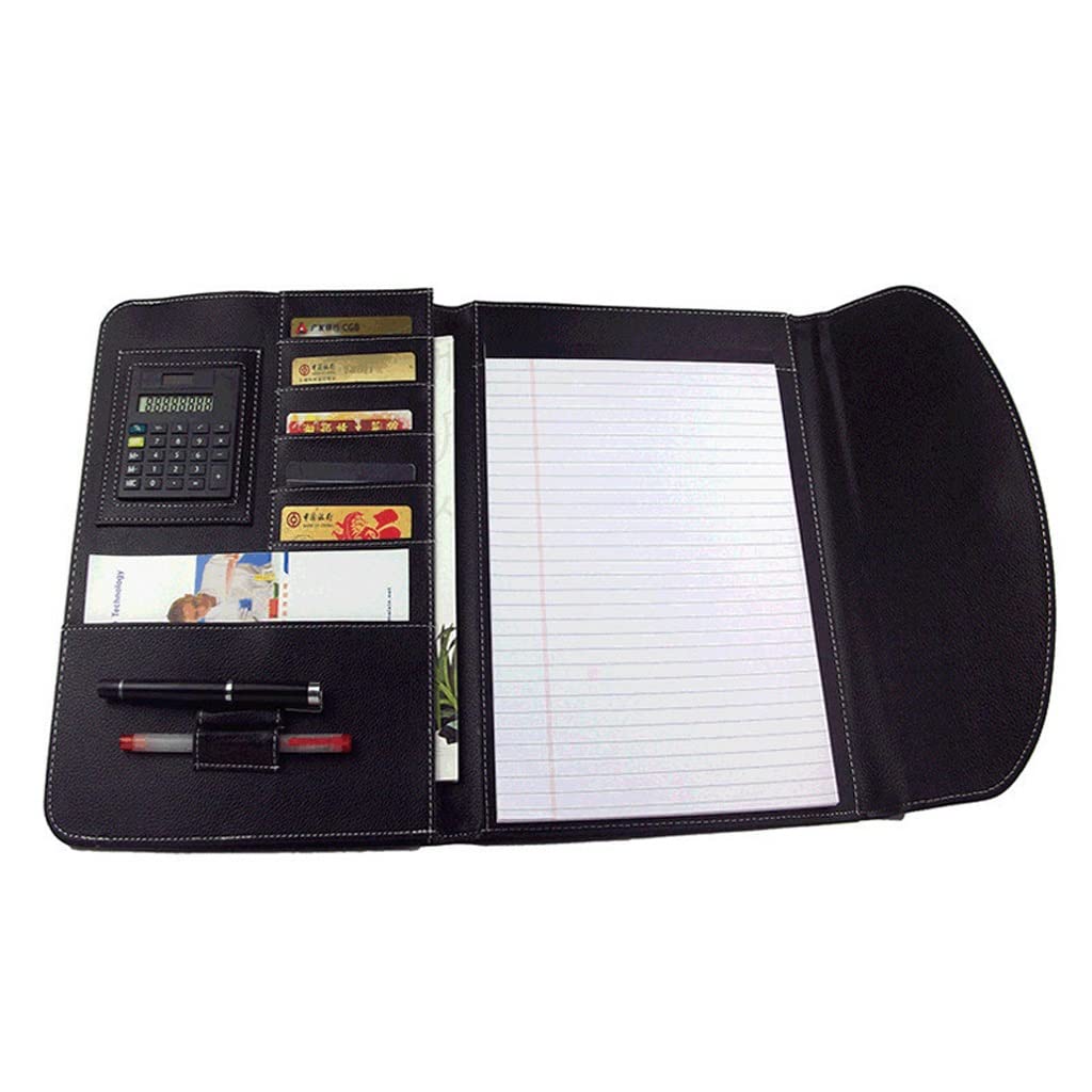 Carpeta de archivos plegable JFDBGU de cuero con calculadora para oficina 3 unidades