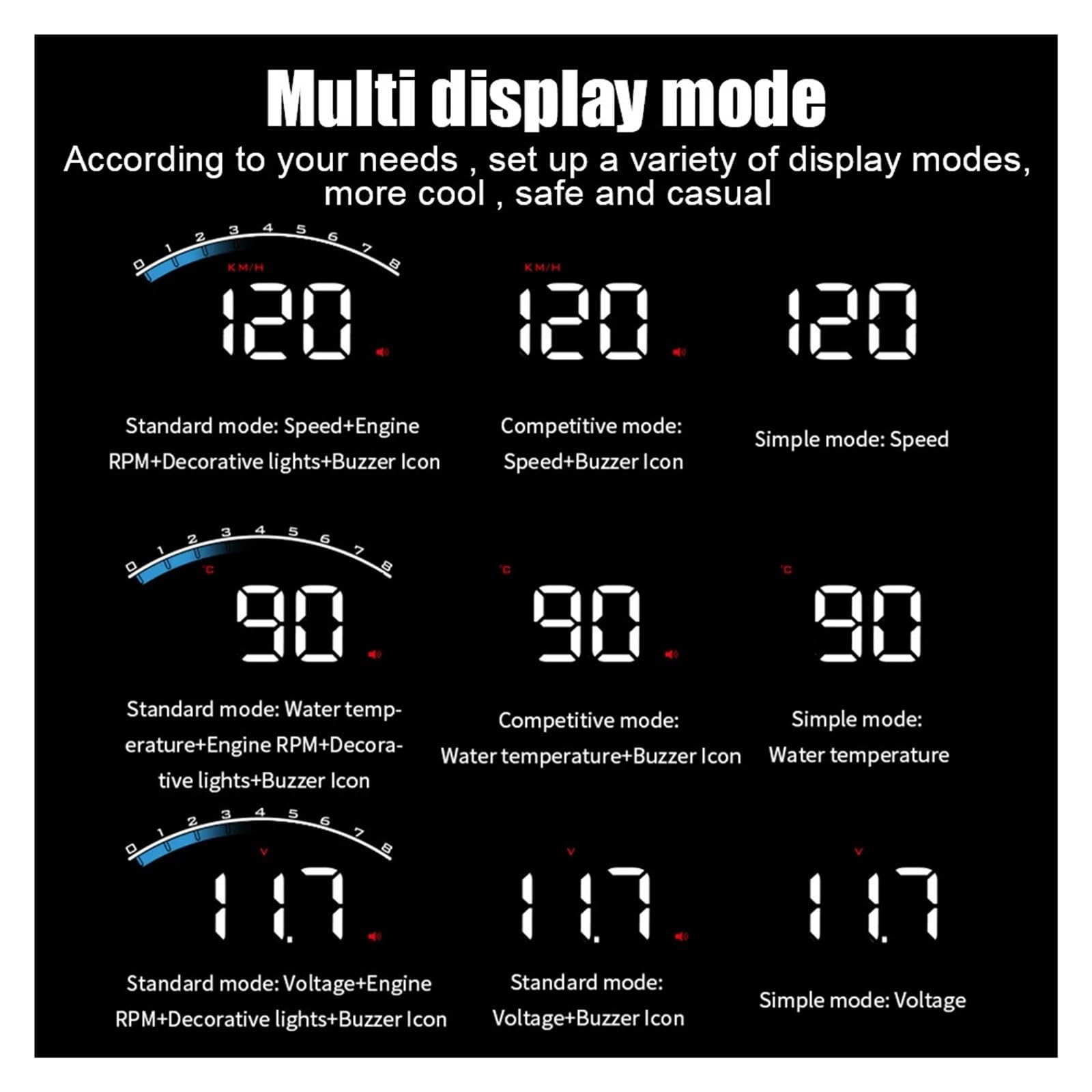 Velocímetro M6S Alarma De Seguridad Digital Pantalla Frontal De Coche OBD2 Pantalla HUD Electrónica Automática Proyector De Pantalla De Parabrisas Seguro FáCil De Usar