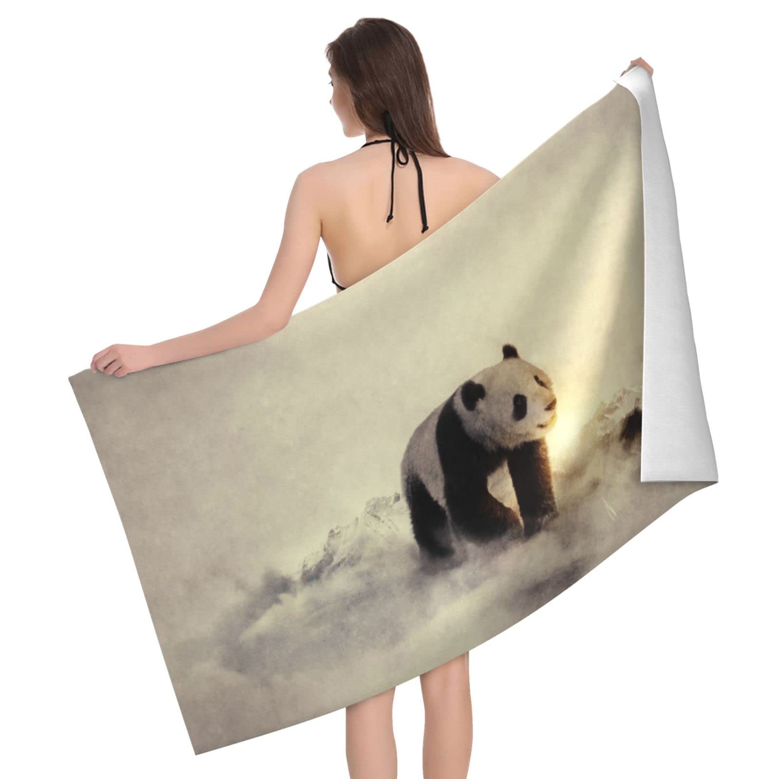 Lawenp Panda Pattern Beach Towel, Lightweight Sand Free Quick Dry Microfiber Absorbent Bath Towel for Kids, Adults, Swimming, Bath, Yoga, Pool, Travel, Camping 32"X52"
