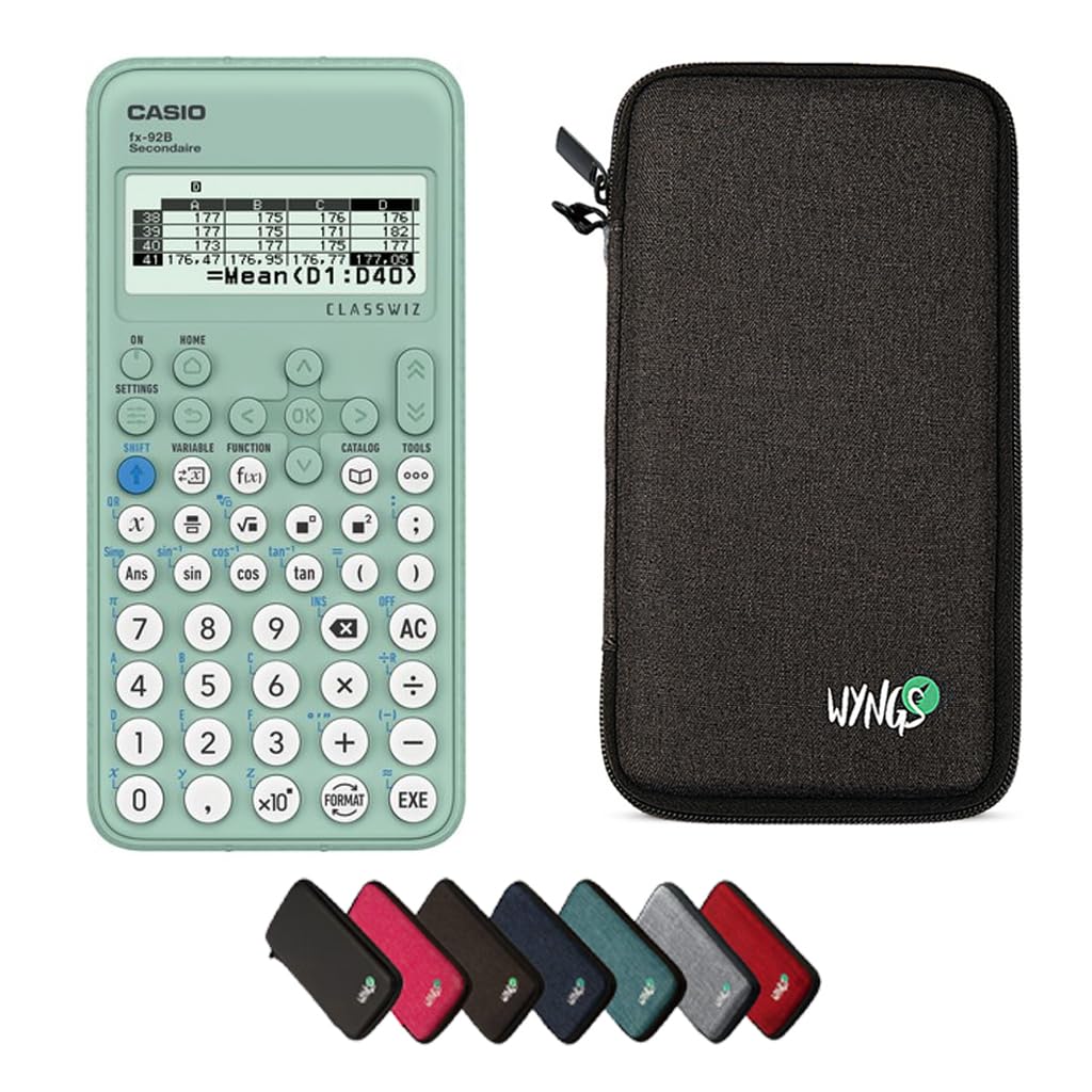 Casio FX-92B Secondaire con Funda Protectora WYNGS Gris Oscuro - Calculadora Científica - Paquete Básico