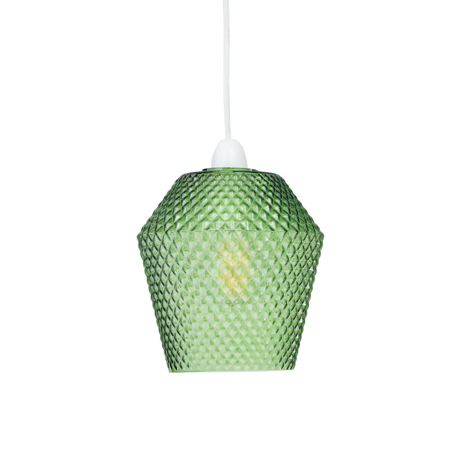 Firstchoicelighting Green Glass Easy Fit Ceiling Lightshade Or Pendant Shade, Textured Glass, Height 17Cm Diameter 17Cm