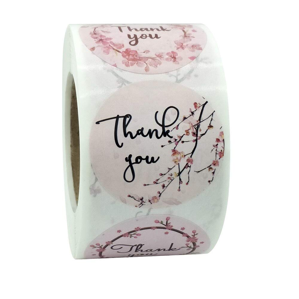 Pink Cherry Blossom Thank You Stickers Label 500pcs 3.8cm Scrapbooking DIY Decoration Stationery Sticker