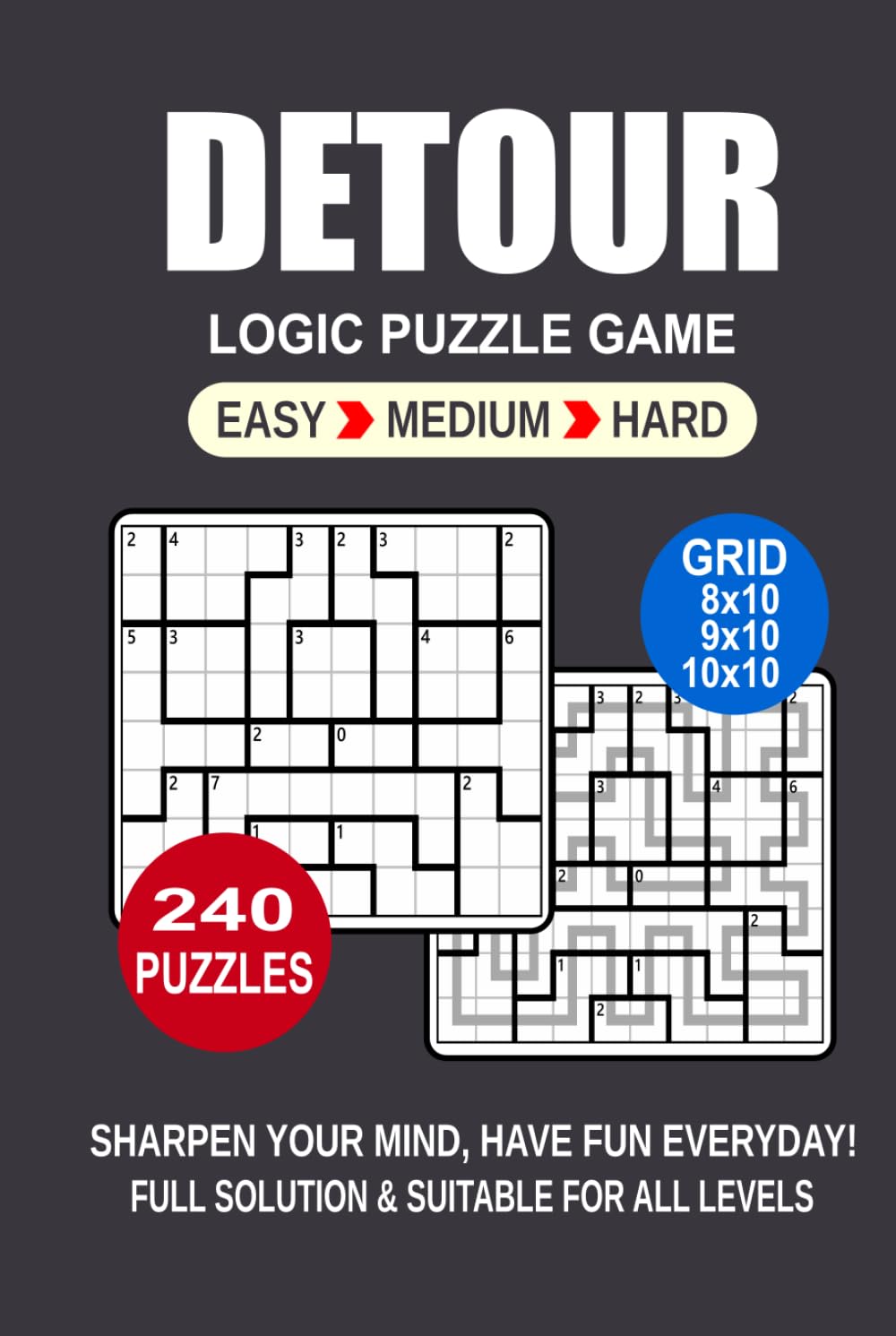 Detour Logic Puzzle Book For Adults: 240 Puzzles Detour Great Logic Puzzle Game For Adults and Seniors 3 Levels: Easy Medium and Hard Portable size 6x9 Inches.