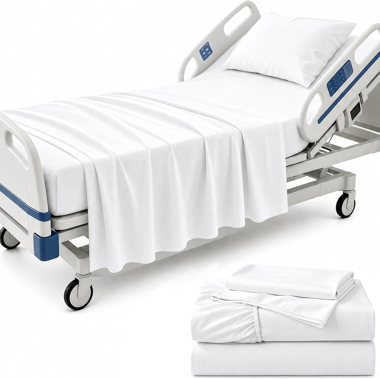 KKJIAF 3 Piece White Cotton Hospital Bed Sheet Set