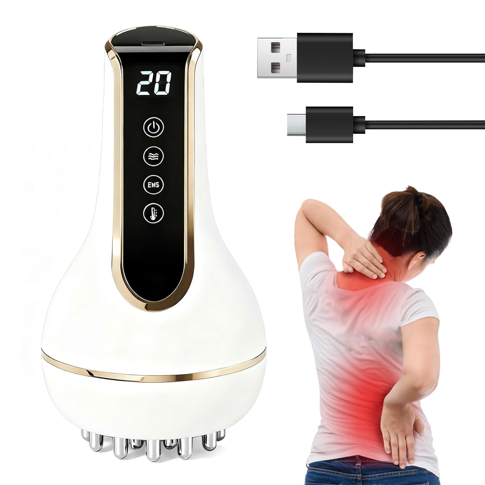 Masajeador de celulitis, 20 velocidades, masajeador de ondas de choque Gua, neuropatía, dispositivo eléctrico Guasha, masajeador eléctrico con ventosas para fascitis y alivio del dolor