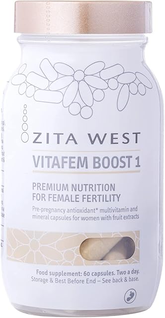 Zita West Vitafem Boost 1 Female Fertility Support Supplement - Helps to Support Female Fertility, Includes Folic Acid - Gluten Free and Vegan- One Months Supply, 60 Capsules