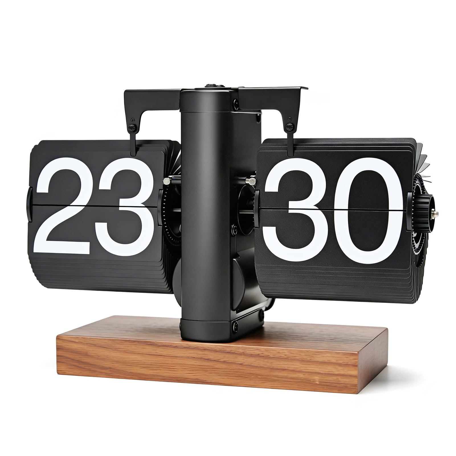 horloge flip flap retro,Horloge de table Vintage Retro Flip-Horloge, 24 heures Retro-Flip-Down-Horloge avec gros chiffres base en bois, pour le salon, le travail et la décoration du bureau (blanc)