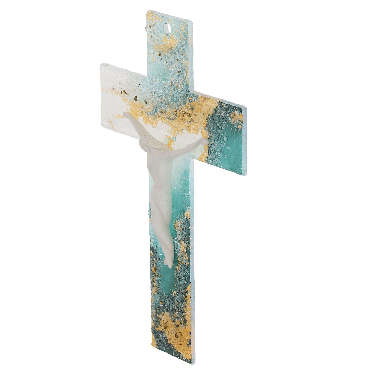 Holyart Croce marmorizzata verde oro vetro Murano 20x15 cm