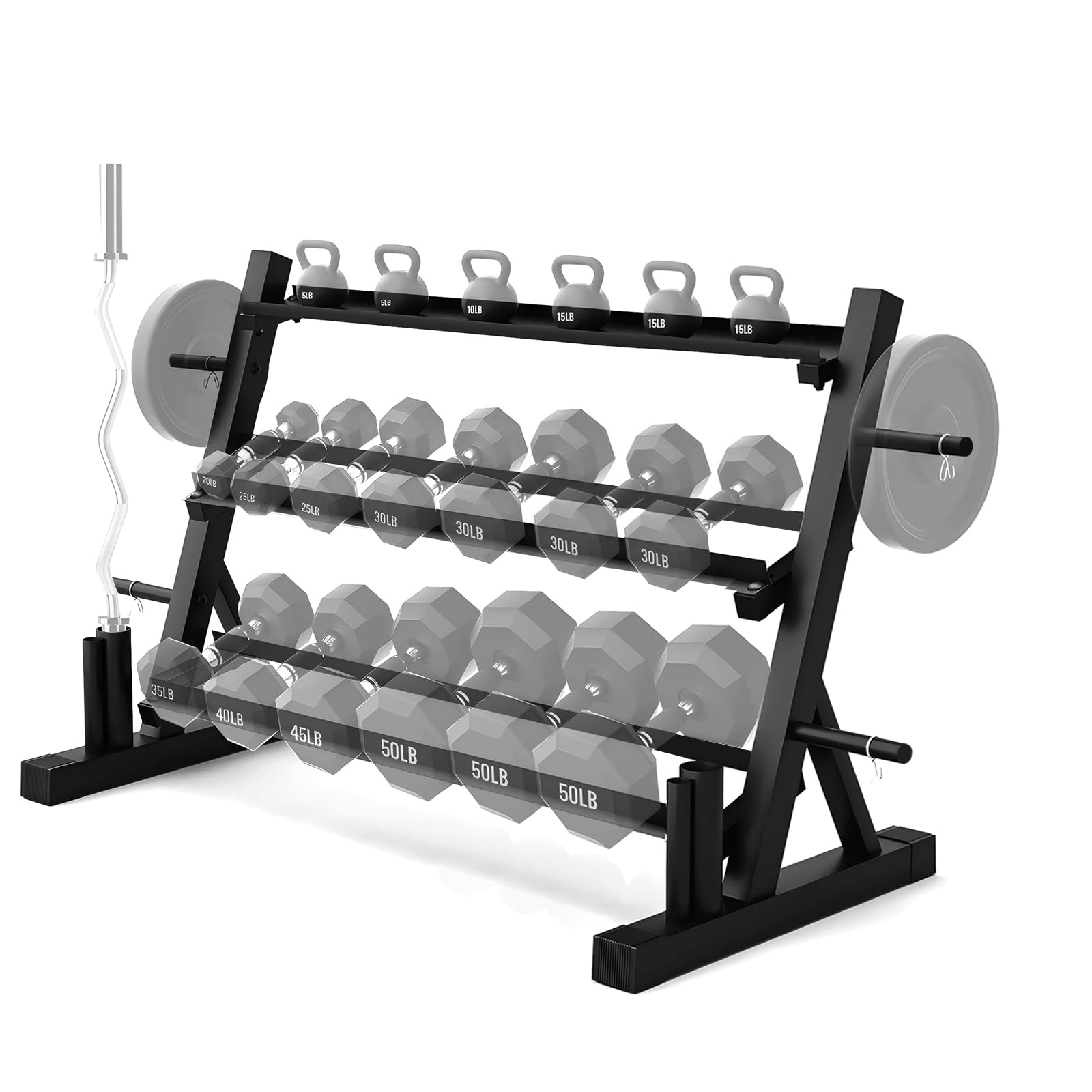 Photo 1 of PENSUN 1500LBS Dumbbell Rack – 3 Tier Adjustable Weight Storage Stand with Side Barbell Plate Holder – Multi Purpose Home Gym Organizer for Dumbbells, Kettlebells, Barbell – Heavy Duty Alloy Steel - ?Widened?