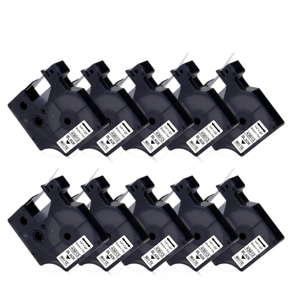 10 confezioni da 6 mm 43613 nastro nero su bianco sostitutivo per nastro D1 43613 nastro per etichette nastro per stampante compatibile con LabelManager 160 280 etichettatrice