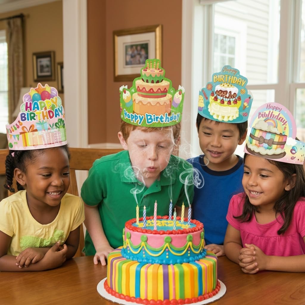 ceiba tree Birthday Crowns for Kids Classroom 36Pcs School Family Colorful Happy Birthday Hats VBS Party Supplies image 4