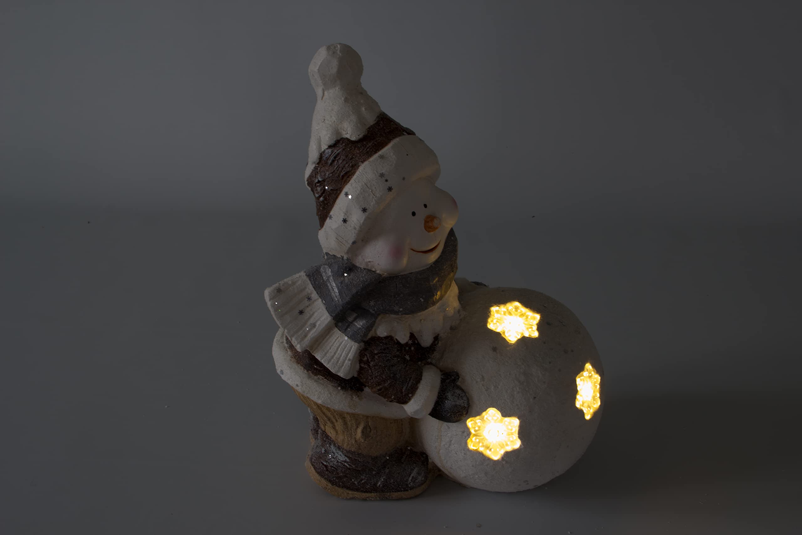 NATIV Lemodo Weihnachtsdeko Schneemann mit LED beleuchteter Schneekugel | Weihnachtsschmuck aus Magnesia | Weihnachtsfigur 41 cm hoch | Tolle Geschenkidee zu Weihnachten
