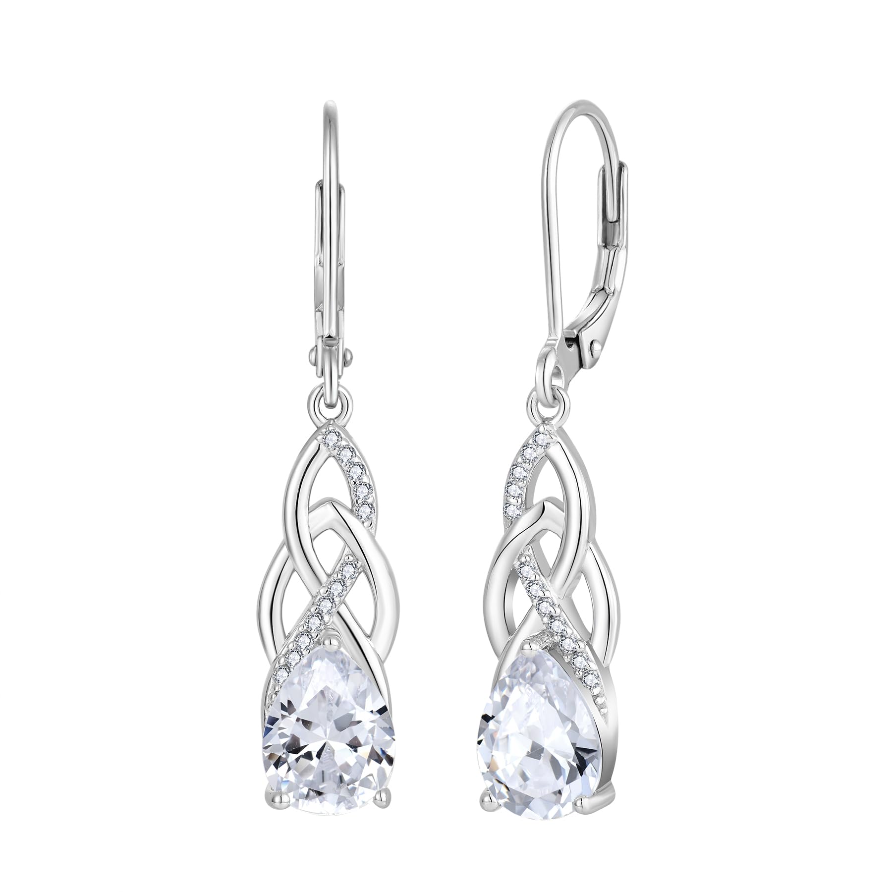 JO WISDOM Damen Hängende Ohrringe Silber 925 Unendlichkeits Keltischem Knoten Ohrhänger 3A Zirkonia Geburtsstein,Irischer Schmuck für Frauen