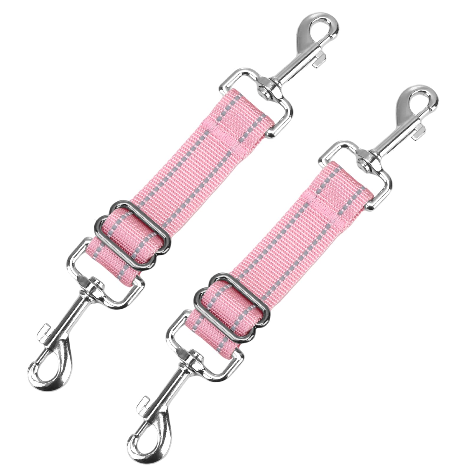 Dog Collar Clip, 2PCS Adjustable Retractable Dog Lead Clips Dog Collar Connector, Collar to Harness Safety Link with Double Ended Backup Clasp Clip for Pets Cats Dog Puppy (Pink+Pink)