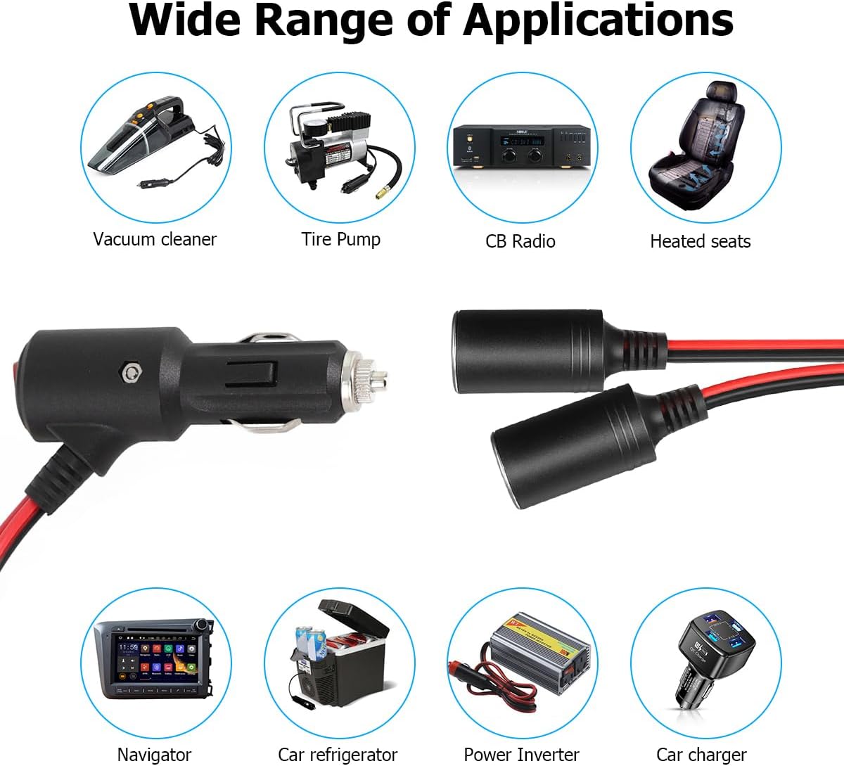 Mandark Car Cigarette Lighter Splitter, 1 to 3 Vehicle Cigarette Lighter Splitter Adapter Power Charger Port, 12V/24V Female Socket Plug Extension Cable, Universal for Most Cars